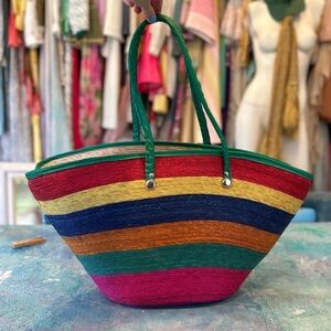 Vintage Rainbow Basket Bag